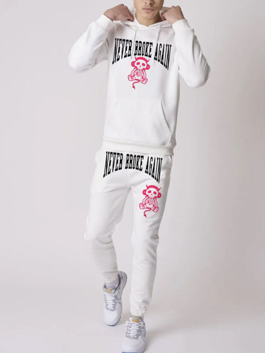 

LW Men Cartoon Letter Print Tracksuit Set, White