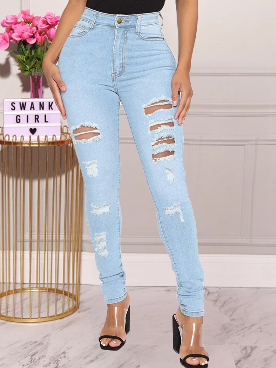 

LW Ripped Tassel Design Jeans, Baby blue