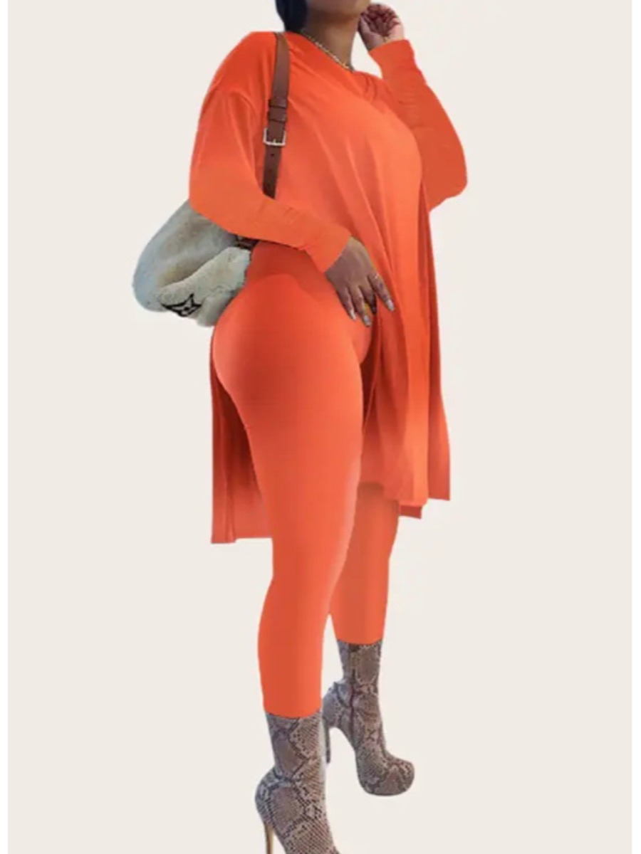 

LW Plus Size Round Neck Side Slit Pants Set, Purple