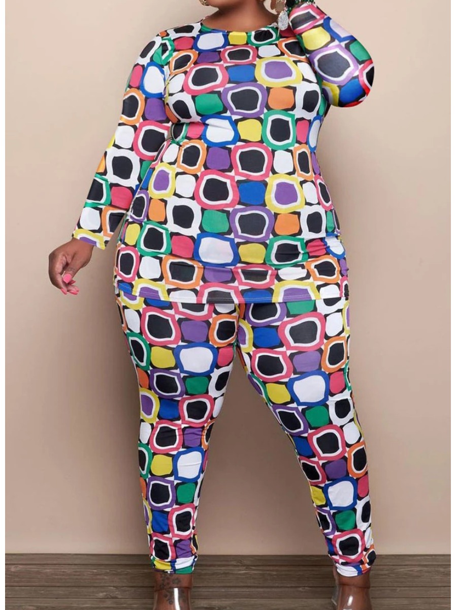 

LW Plus Size Color-lump Patchwork Pants Set, Multi
