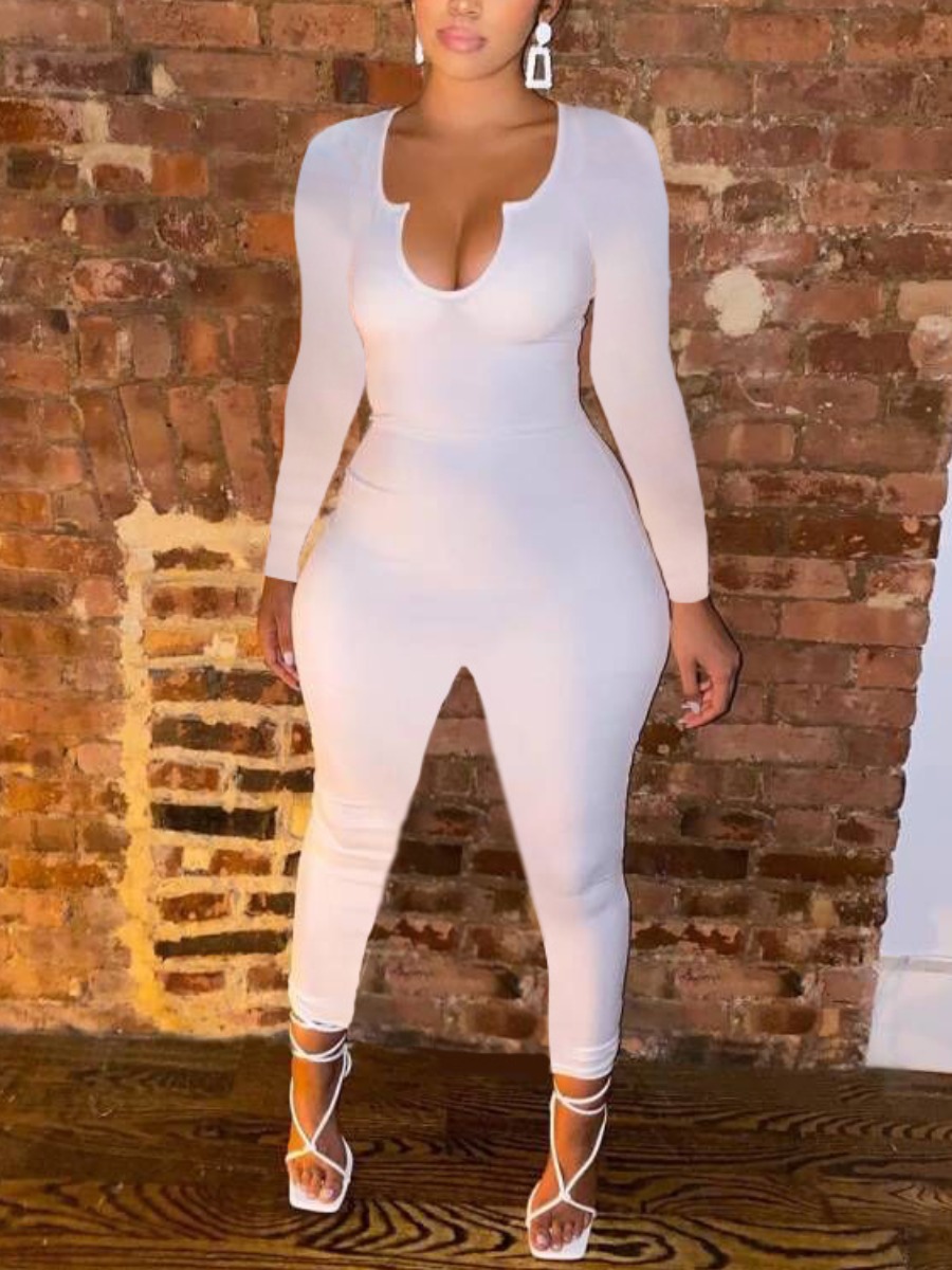 

LW BASICS U Neck Skinny Jumpsuit, White