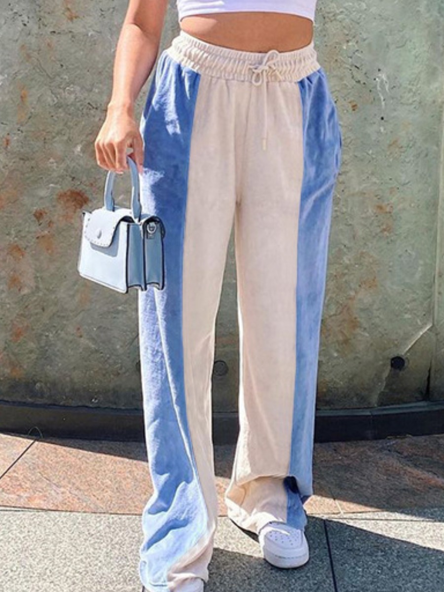 

LW Letter Print Wide Leg Pants, Blue