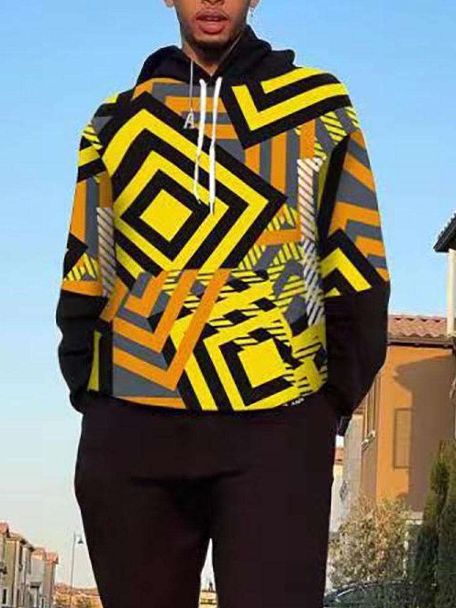 

LW Men Geometric Print Oversized Hoodie, Yellow