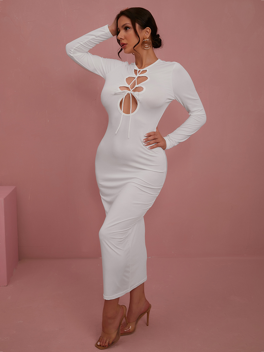 

LW SXY Bandage Hollow-out Design Bodycon Dress, White