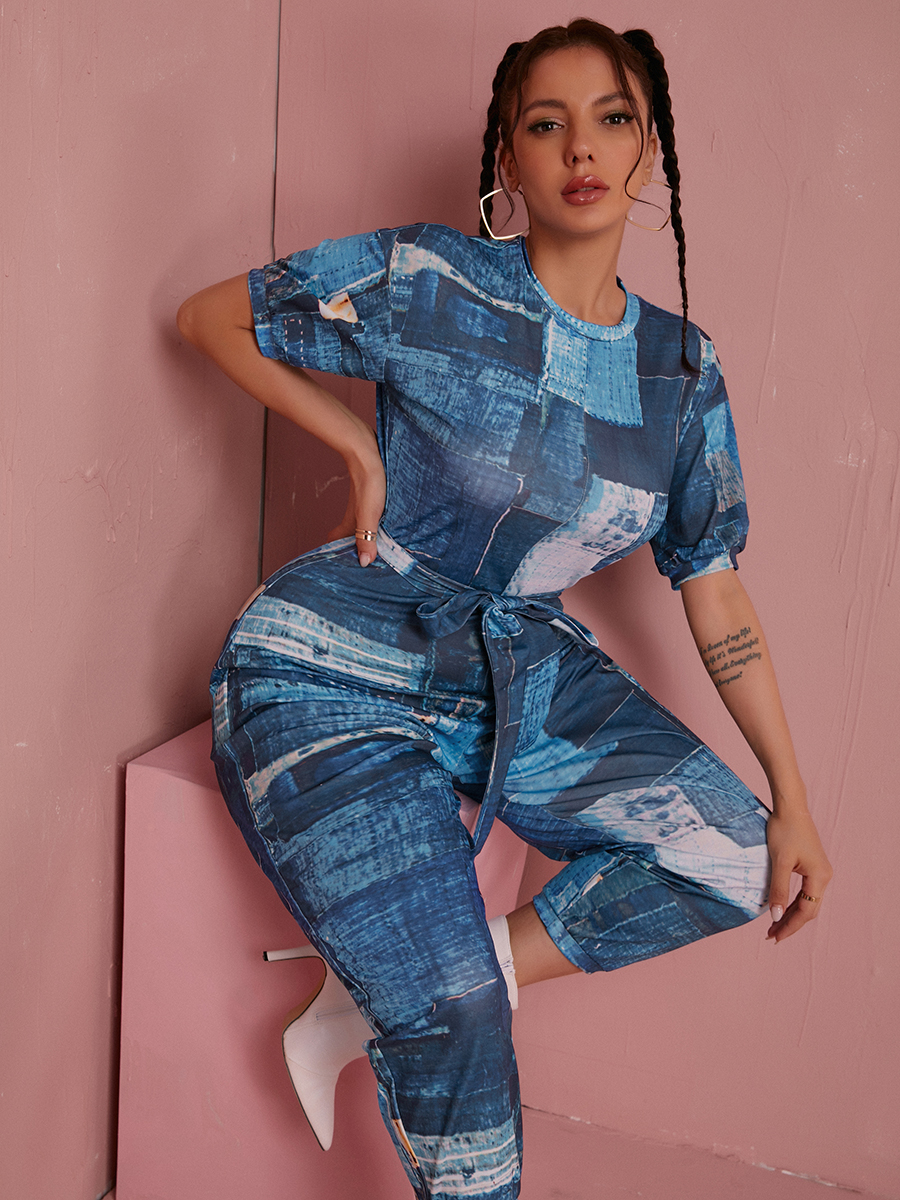 

LW Bandage Design Patchwork Jumpsuit, Vivid blue