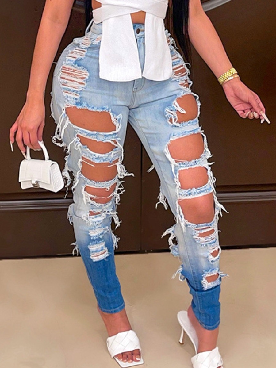

LW SXY Gradient Ripped Jeans, Blue