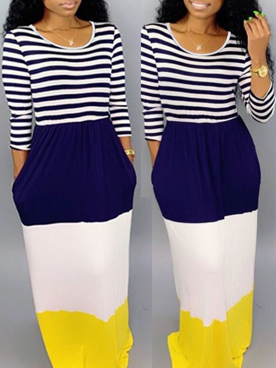 Lovely Striped Color-lump Dress
