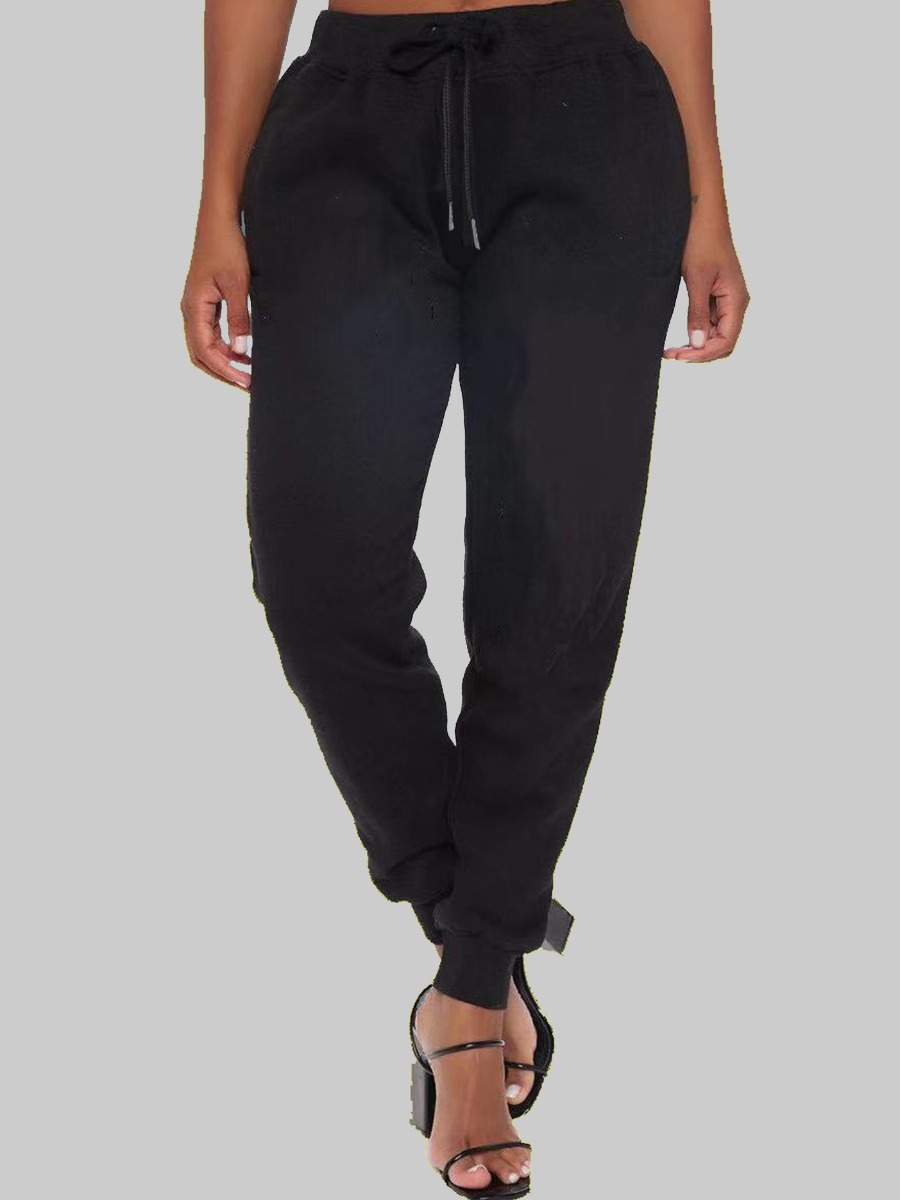 

LW BASICS Mid Waist Drawstring Pants, Black