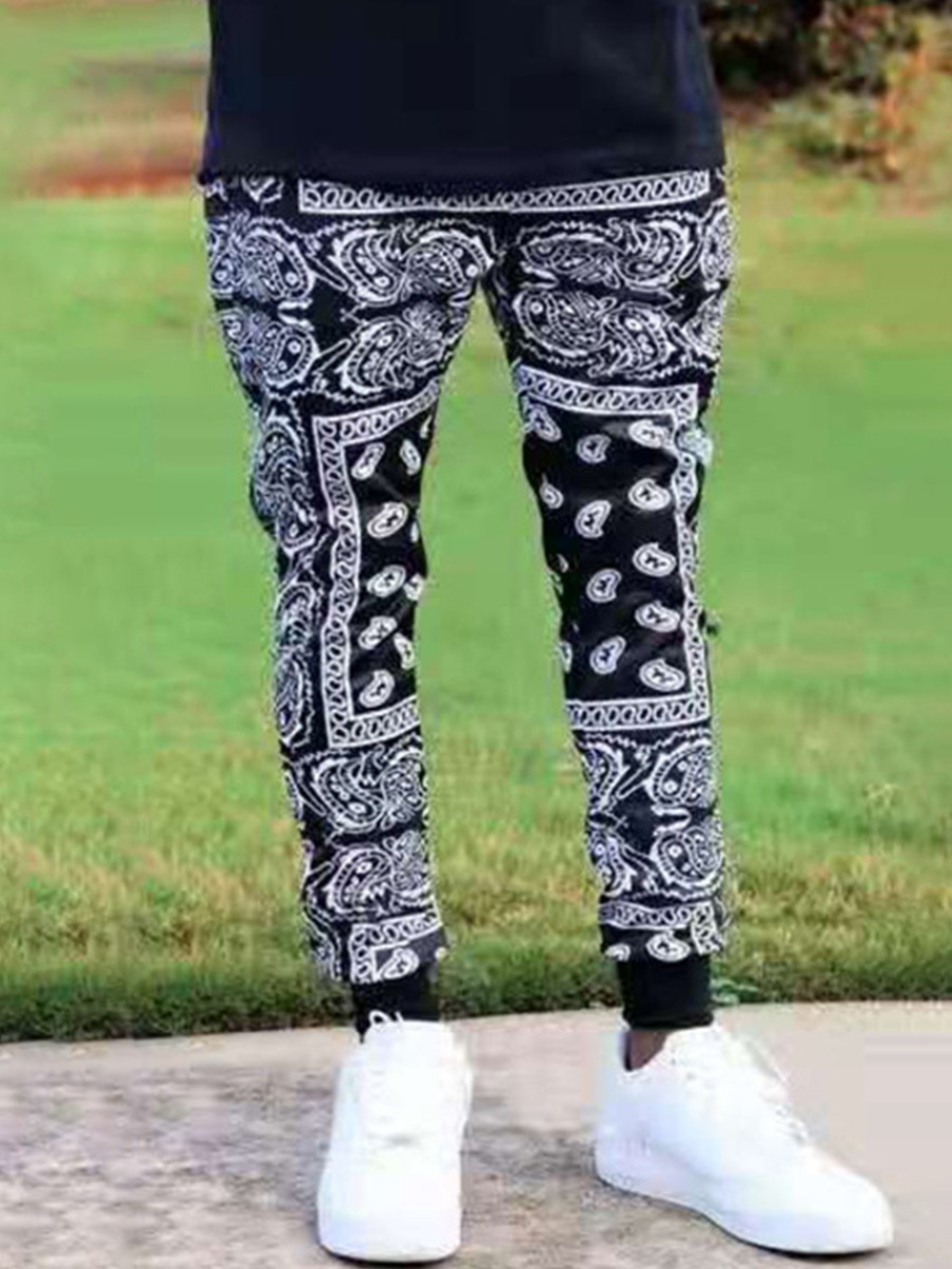 

LW Men Cashew Print Drawstring Pants, Black