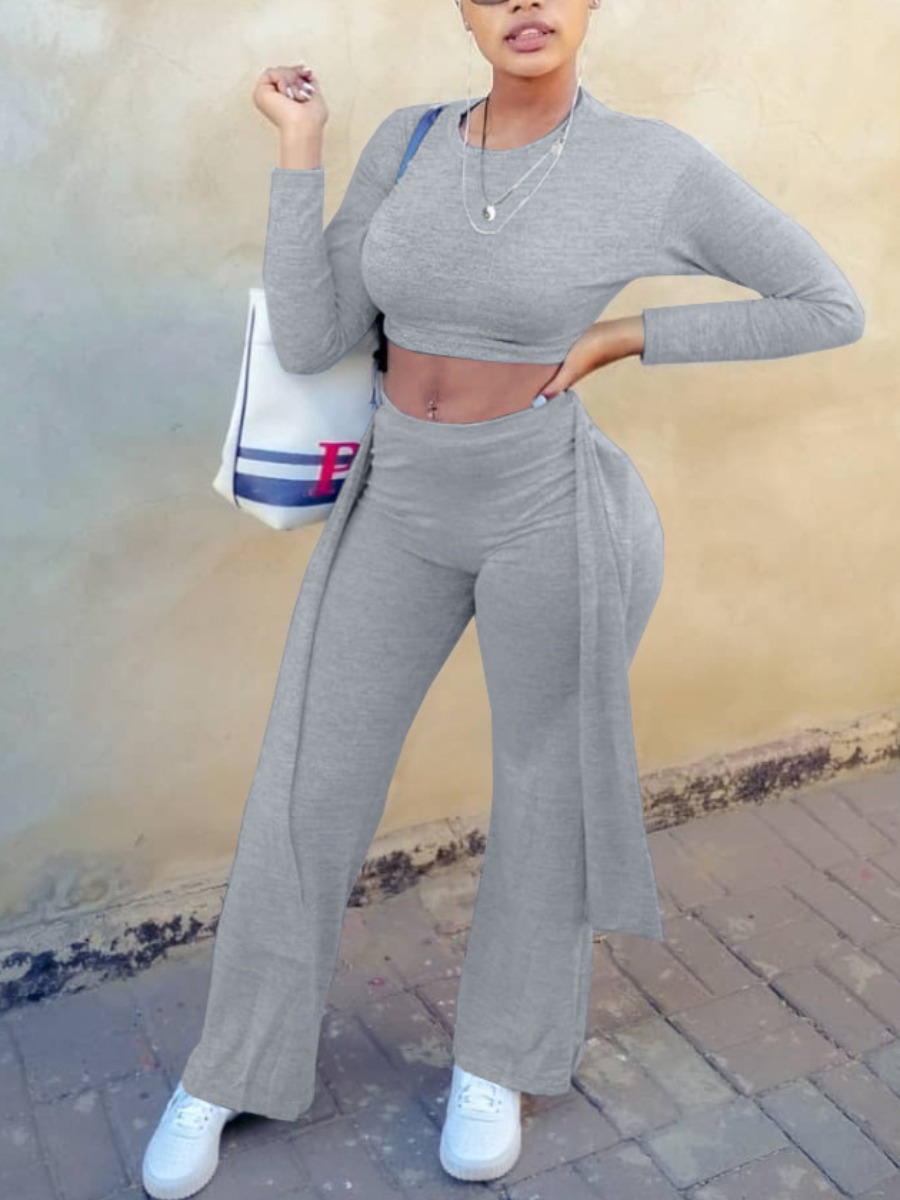 LW Bandage Crop Top Pants Set, Grey