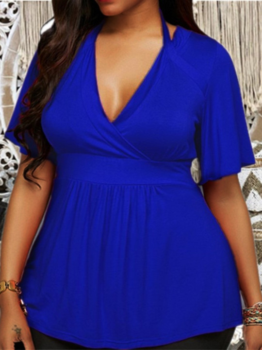 

LW Plus Size V Neck Regular Fit T-shirt, Blue