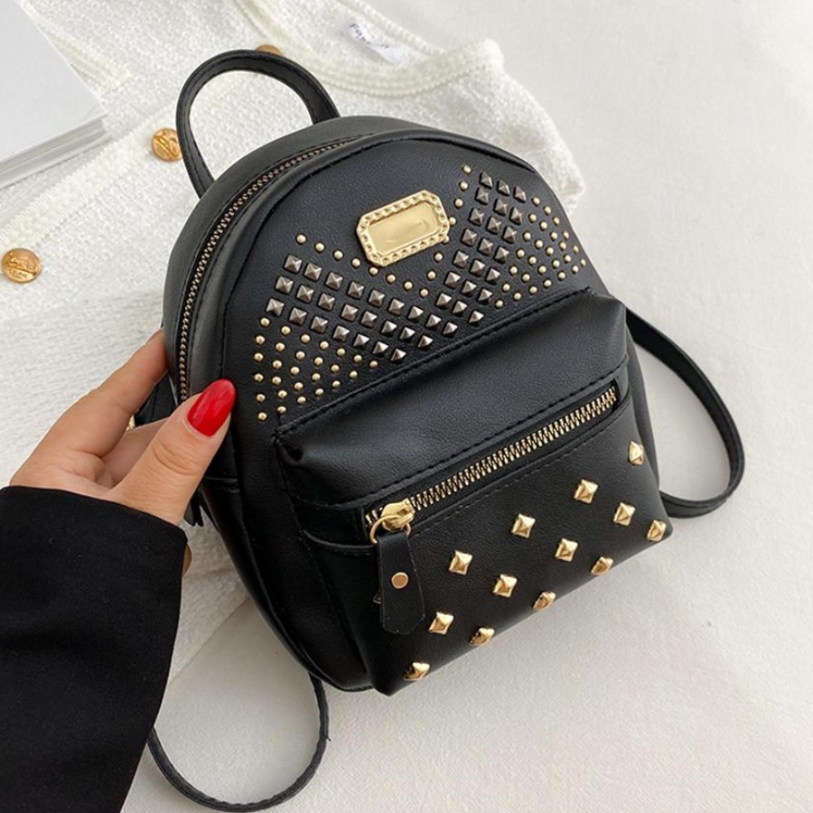 

LW Rivet Decor Backpack, Black