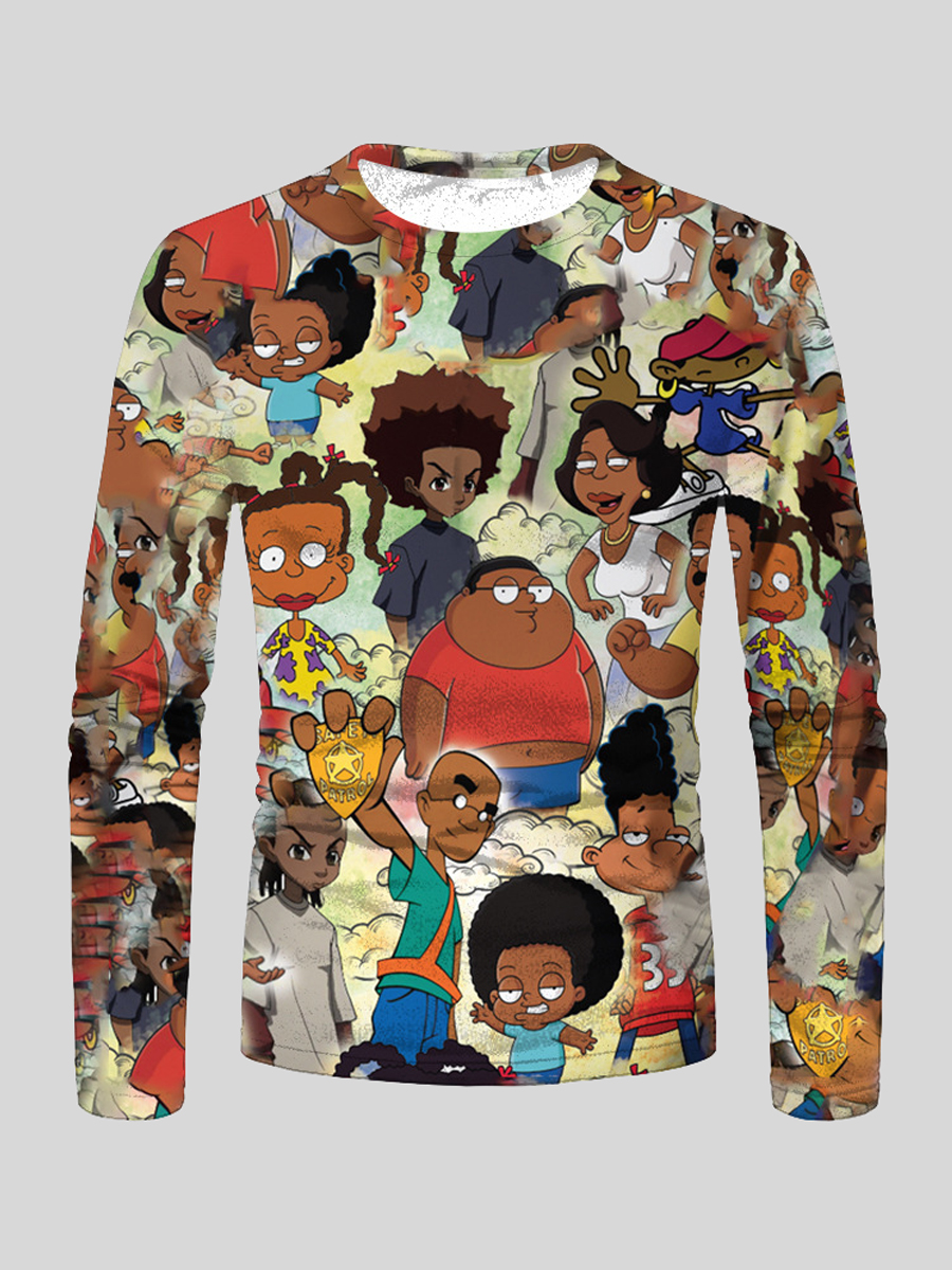 

Lovely Men Round Neck Cartoon Print T-shirt, Multi