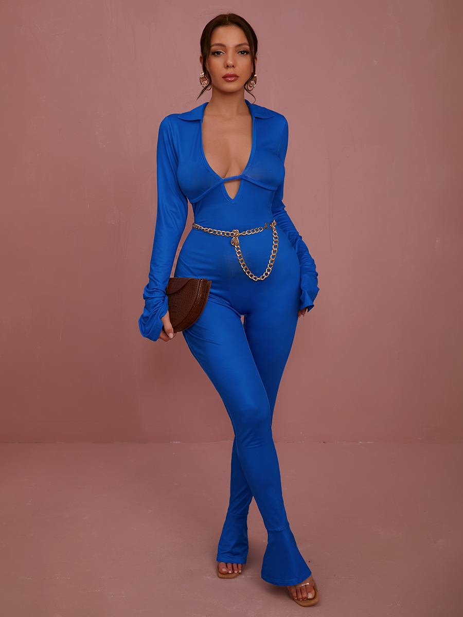 

LW SXY Hollow-out Flared Jumpsuit, Blue