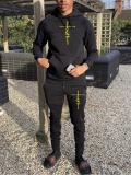 LW Men Letter Print Kangaroo Pocket Tracksuit Set