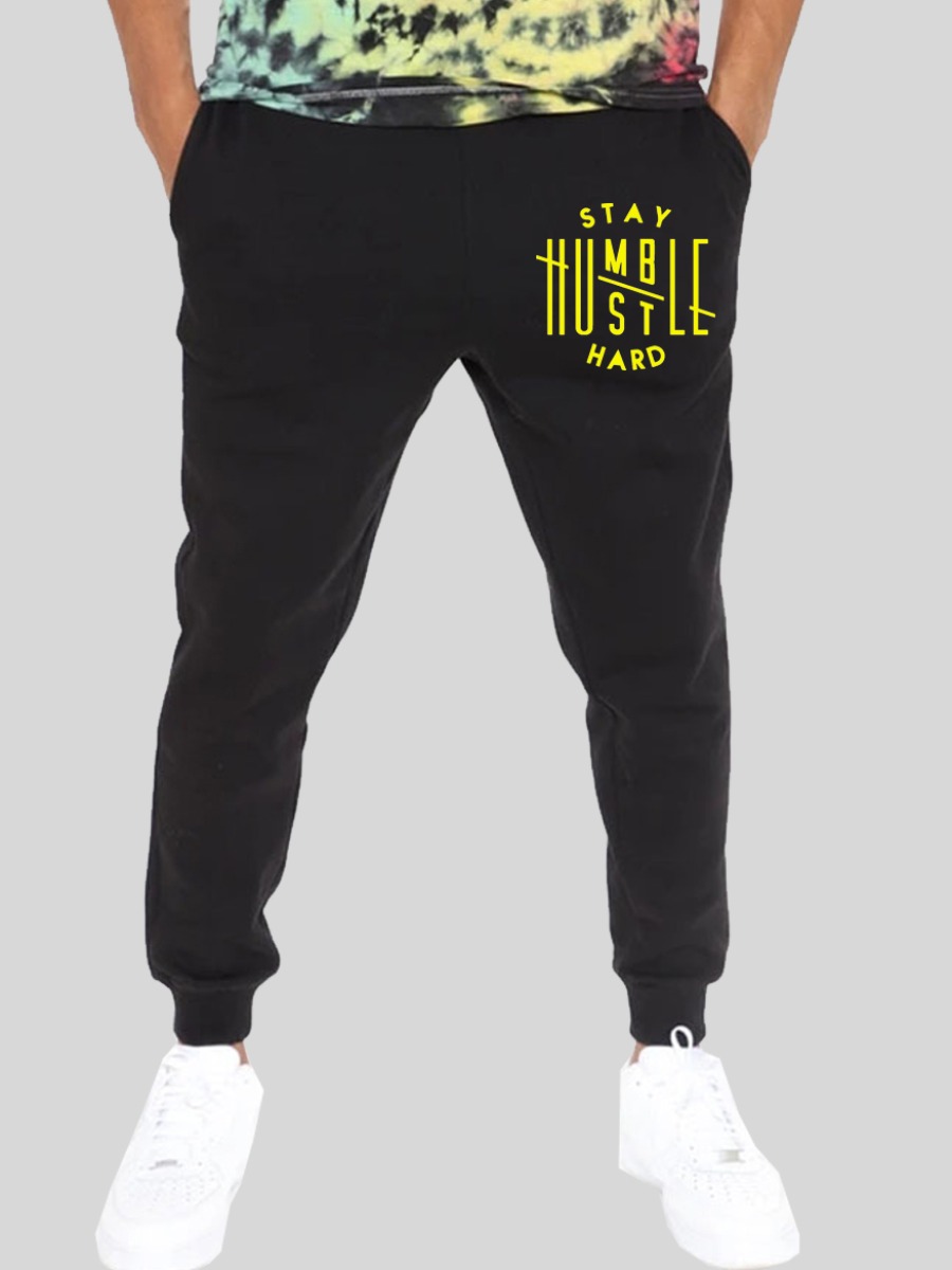 

LW Men Letter Print Drawstring Pants, Black