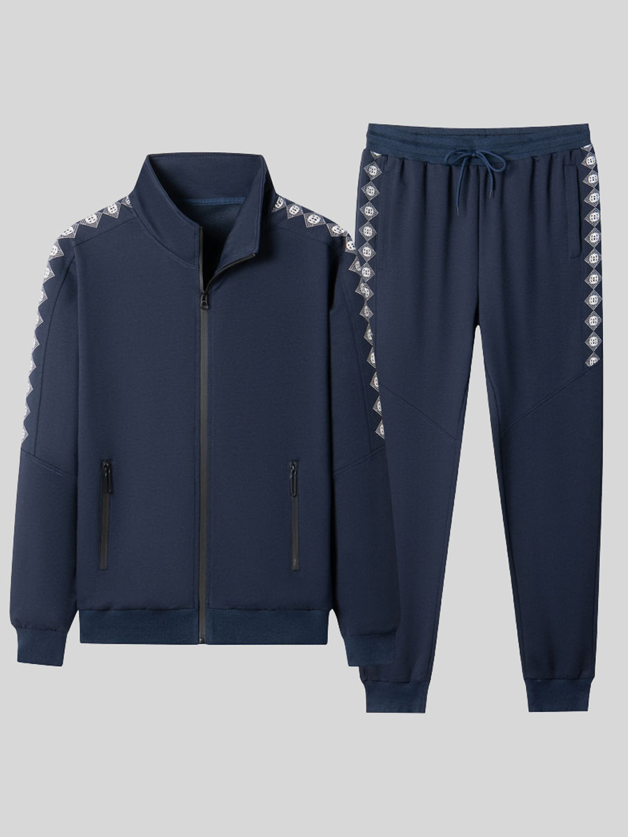 

LW Men Geometric Zipper Design Pants Set, Deep blue