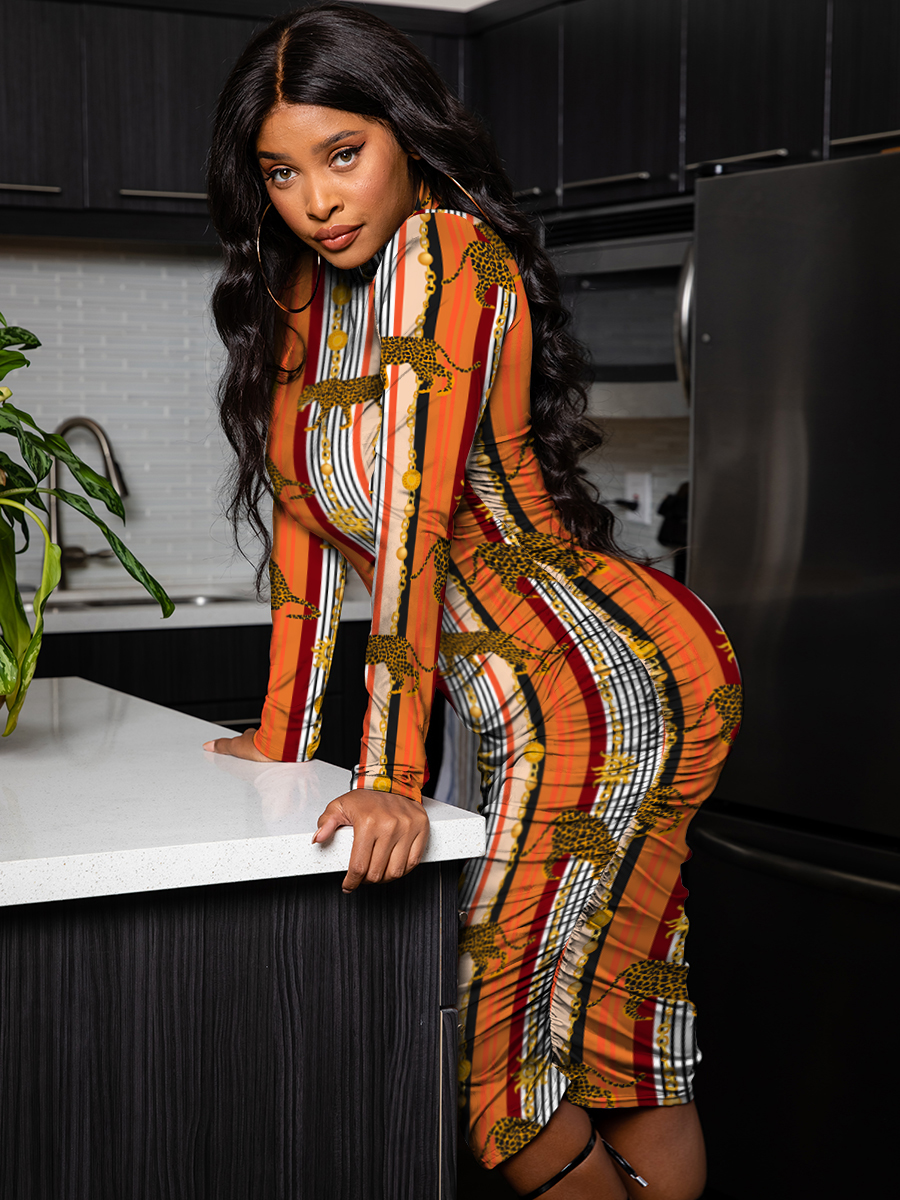 

LW Striped Ruched Bodycon Dress, Multicolor stripe