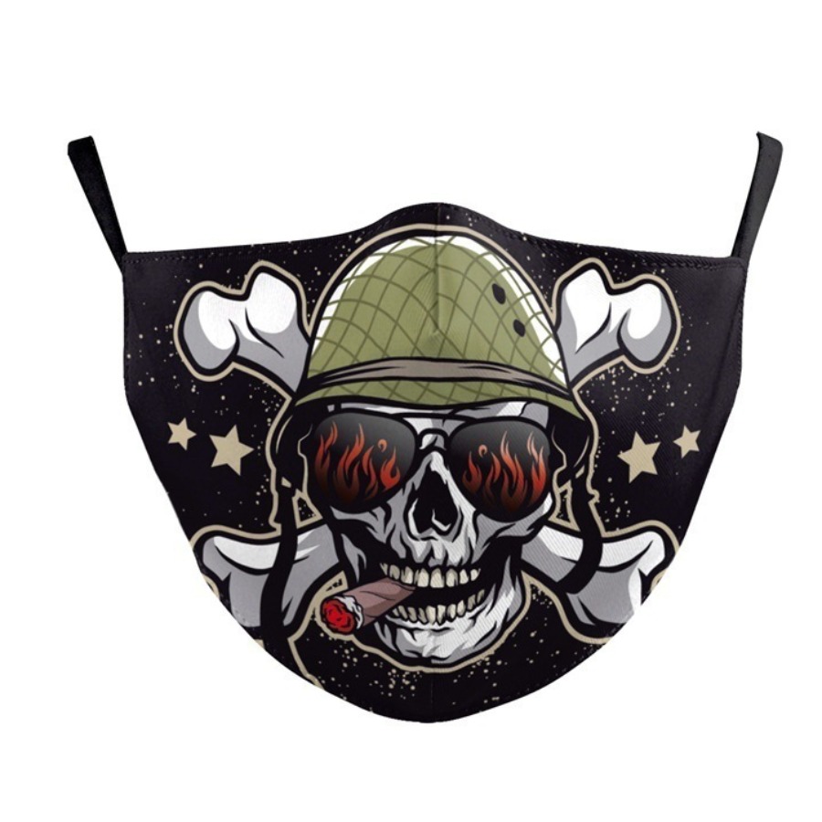 

LW COTTON Skull Head Print Face Mask, Black