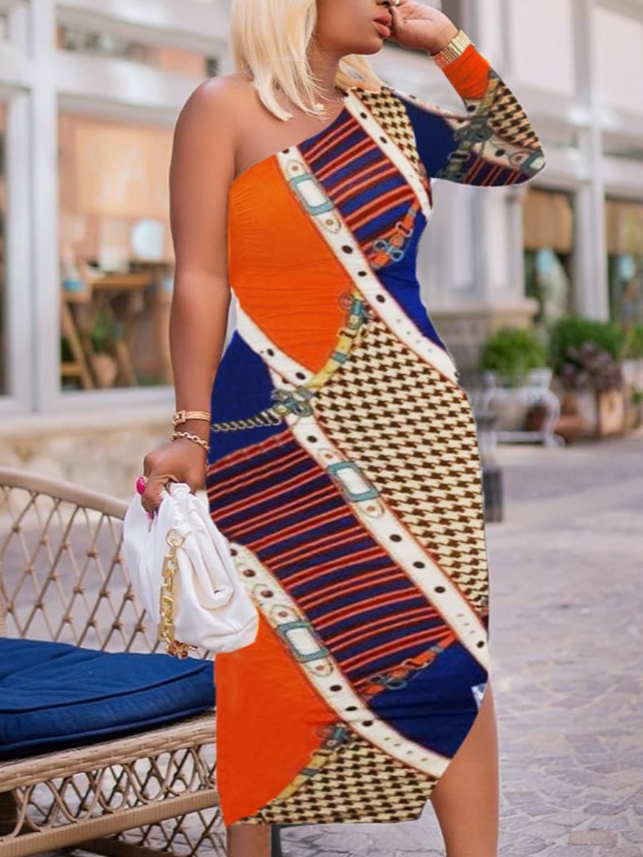

LW Color-lump Patchwork Split Dress, Multi