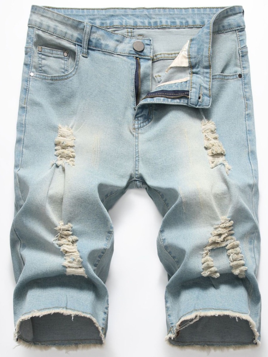 

LW Men Casual Mid Waist Ripped Blue Denim Shorts