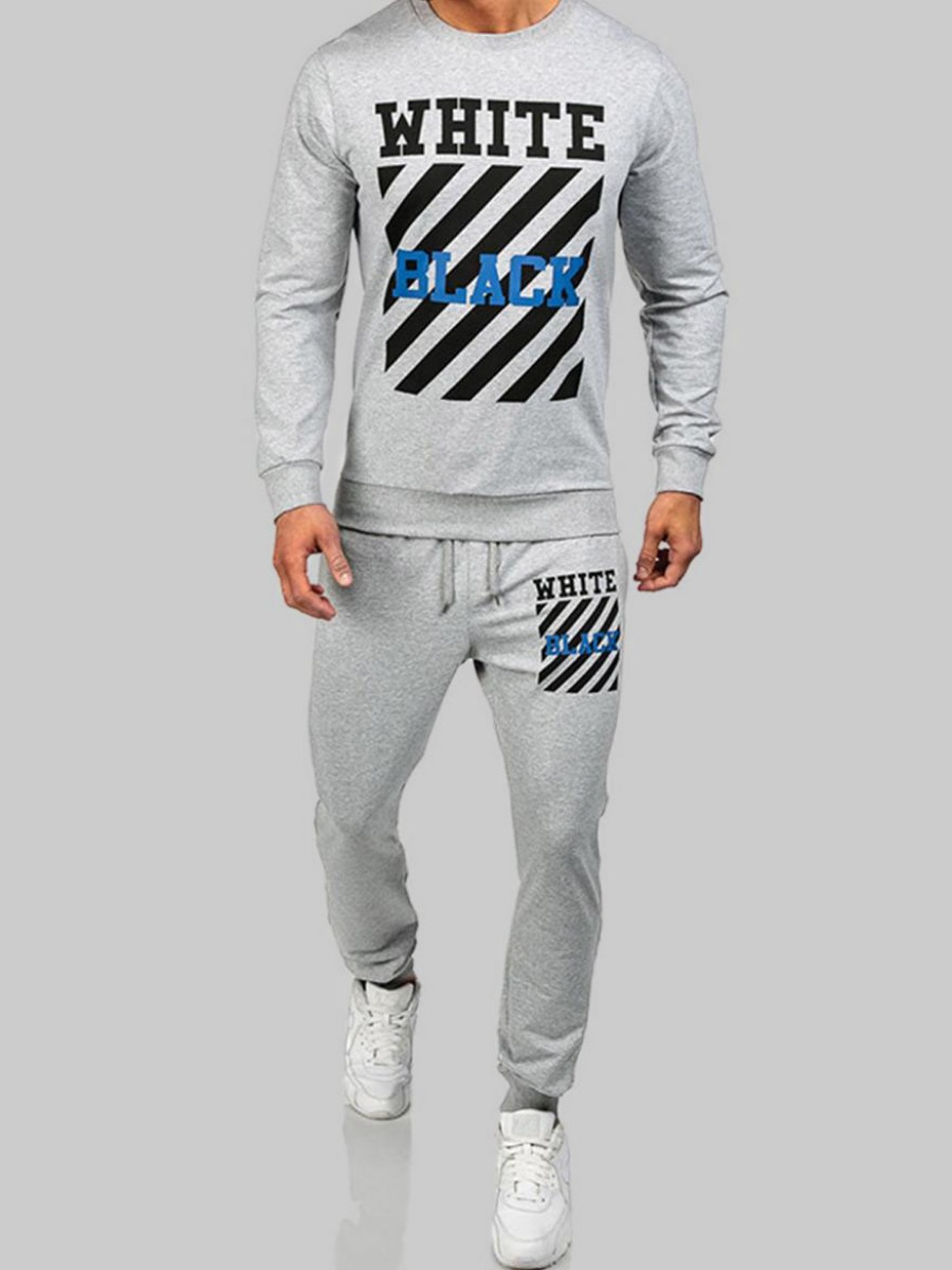 

LW Men Striped Letter Print Pants Set, Grey