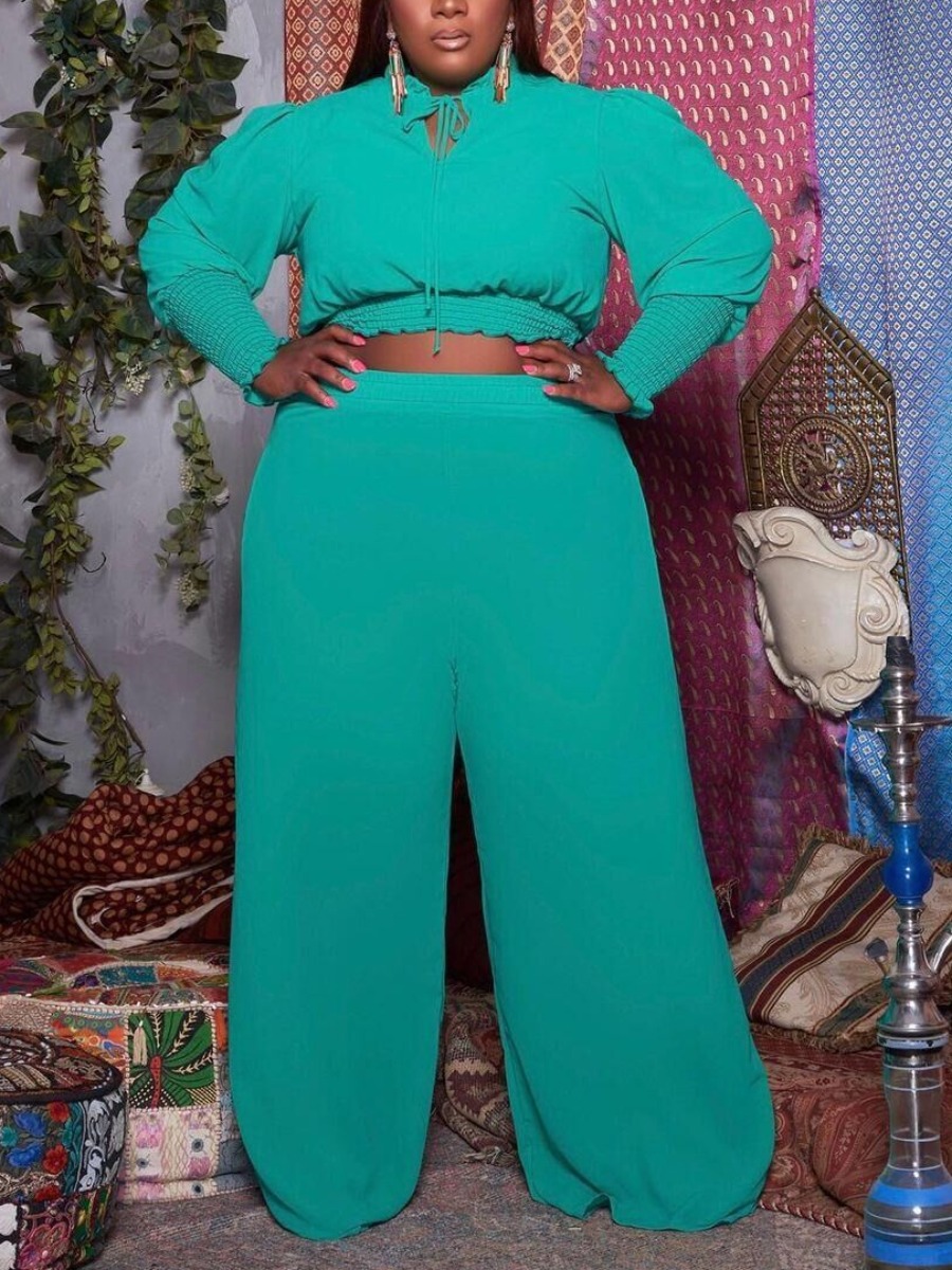 

LW Plus Size Bandage Crop Top Pants Set, Green