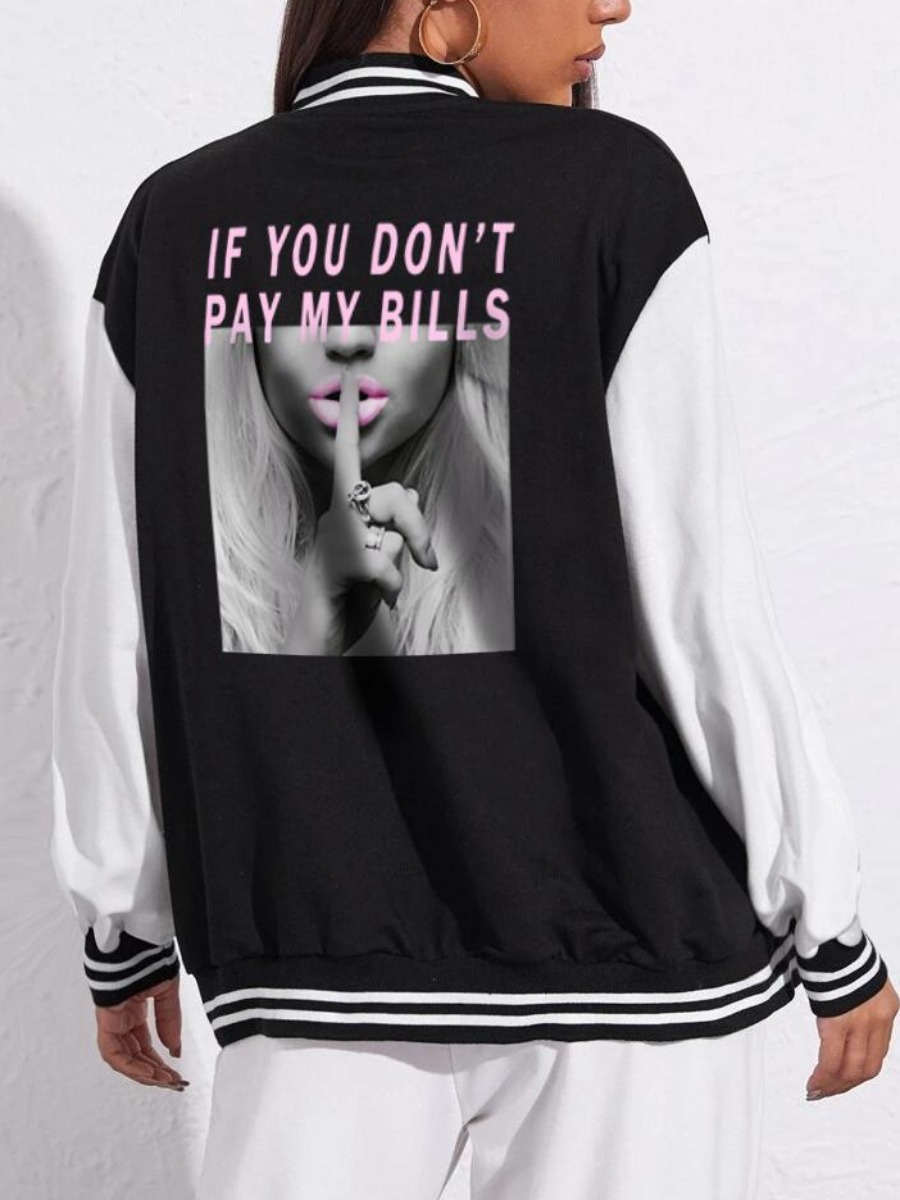 

LW Letter Figure Print Striped Pachwork Jacket, Black