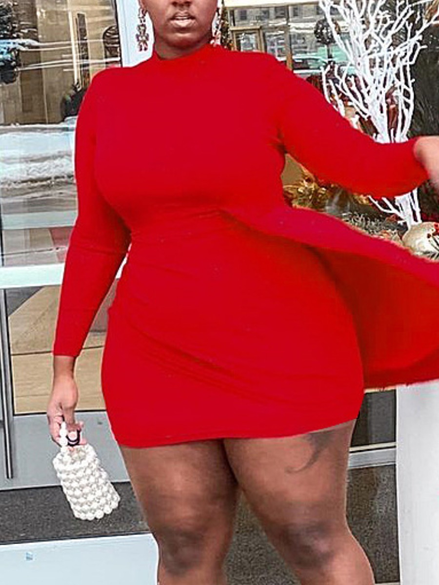 

LW Plus Size Asymmetrical Bodycon Dress, Wine red