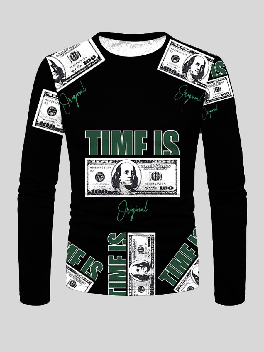 

LW Men Money Letter Print T-shirt, Black