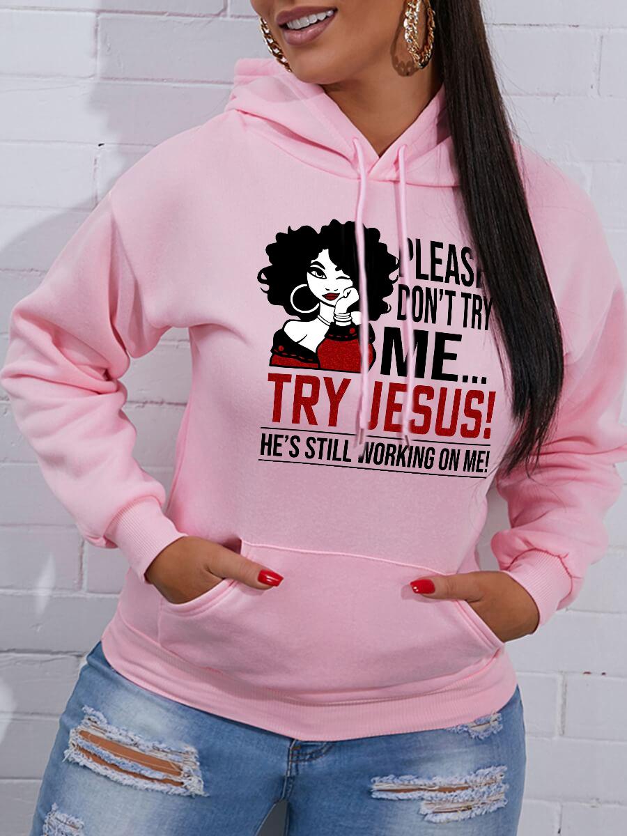 

LW Figure Letter Print Hoodie, Pink