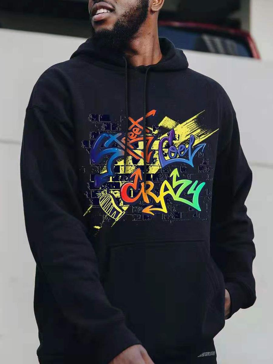 

LW Men Gradient Letter Print Hoodie, Black