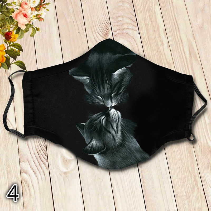 

LW COTTON Cat Print Face Mask, Carbon black