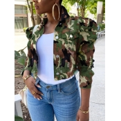LW Camo Print Puff Sleeve Denim Jacket (No Stretch
