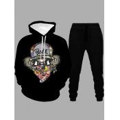 LW Men Hooded Collar Graffiti Element Pants Set