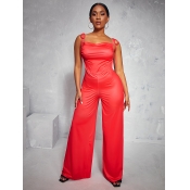 LW Tie Shoulder Wide Leg One-piece Jumpsuit