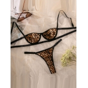 LW SXY Leopard Print Hollow-out Bra Set