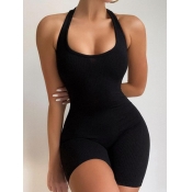 LW BASICS Rib-Knit Skinny Halter Romper