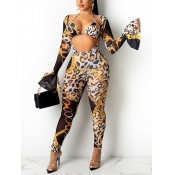 LW SXY Chain Leopard Print Flared Pants Set
