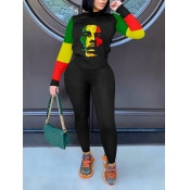 LW Figure Print Patchwork Tracksuit Set