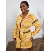 LW Plus Size Turndown Collar Geometric Print Shirt