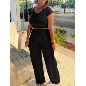 LW BASICS Rib-Knit Wide Leg Pants Set