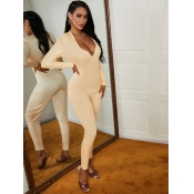 LW V Neck Rib Knit Skinny Jumpsuit