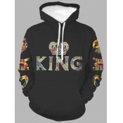 LW Men Street Letter King Print Patchwork Black Ho