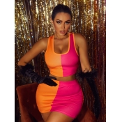 LW Color-lump Rib-Knit Skirt Set