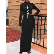 LW Half A Turtleneck Letter Print Dress