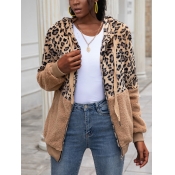 LW Leopard Print Patchwork Teddy Hoodie