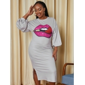 LW Plus Size Round Neck Puff Sleeve Dress