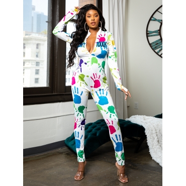 

LW Palm Letter Print Skinny Jumpsuit, White