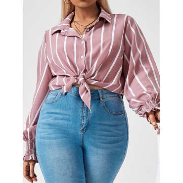 

LW Plus Size Striped Shirred Blouse, Pink